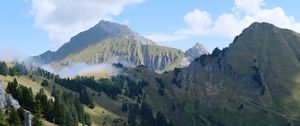 Preview wallpaper mountains, trees, slopes, clouds, landscape