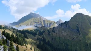 Preview wallpaper mountains, trees, slopes, clouds, landscape