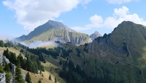 Preview wallpaper mountains, trees, slopes, clouds, landscape