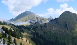 Preview wallpaper mountains, trees, slopes, clouds, landscape