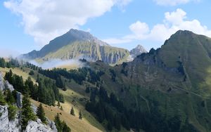 Preview wallpaper mountains, trees, slopes, clouds, landscape