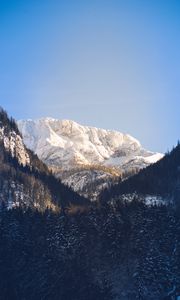 Preview wallpaper mountains, trees, snow, peak, sky