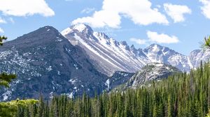 Preview wallpaper mountains, trees, snow, landscape, nature