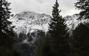 Preview wallpaper mountains, trees, snow, road, landscape