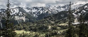 Preview wallpaper mountains, trees, snow, view, nature