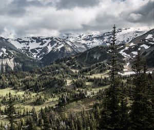 Preview wallpaper mountains, trees, snow, view, nature