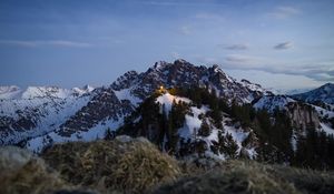 Preview wallpaper mountains, trees, snow, nature, landscape, light