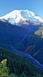 Preview wallpaper mountains, trees, stream, aerial view, landscape