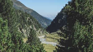 Preview wallpaper mountains, trees, summer, grass