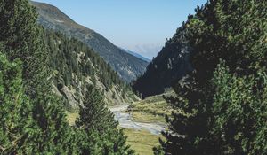 Preview wallpaper mountains, trees, summer, grass