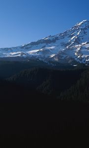 Preview wallpaper mountains, trees, top, peak, snow