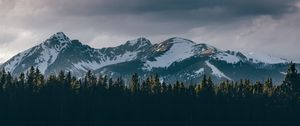 Preview wallpaper mountains, trees, tops, snow, sky