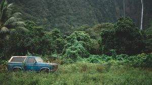 Preview wallpaper mountains, trees, travel, car