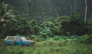 Preview wallpaper mountains, trees, travel, car