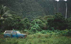 Preview wallpaper mountains, trees, travel, car