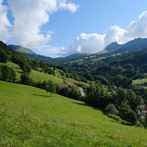 Preview wallpaper mountains, trees, valley, nature, landscape