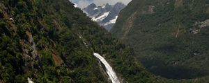 Preview wallpaper mountains, trees, waterfall, clouds