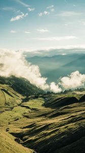 Preview wallpaper mountains, valley, clouds, fog, landscape