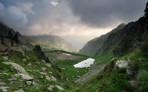 Preview wallpaper mountains, valley, clouds, nature, landscape