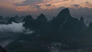 Preview wallpaper mountains, valley, clouds, dark