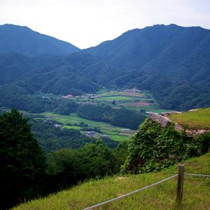 Preview wallpaper mountains, valley, forest, fields, hills, nature