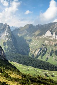 Preview wallpaper mountains, valley, forest, trail, landscape