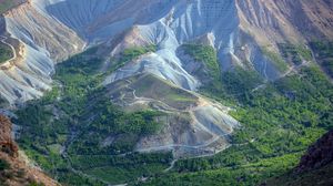 Preview wallpaper mountains, valley, forest, relief, aerial view