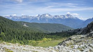 Preview wallpaper mountains, valley, forest, hills