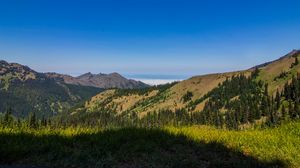 Preview wallpaper mountains, valley, hills, trees, landscape