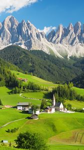 Preview wallpaper mountains, valley, houses, village, landscape, nature