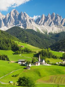 Preview wallpaper mountains, valley, houses, village, landscape, nature