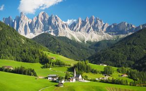 Preview wallpaper mountains, valley, houses, village, landscape, nature