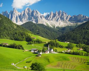 Preview wallpaper mountains, valley, houses, village, landscape, nature