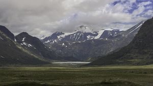 Preview wallpaper mountains, valley, lake, greenery, landscape