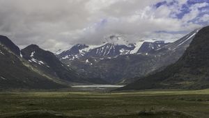 Preview wallpaper mountains, valley, lake, greenery, landscape