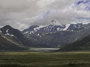 Preview wallpaper mountains, valley, lake, greenery, landscape