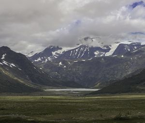 Preview wallpaper mountains, valley, lake, greenery, landscape