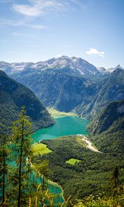 Preview wallpaper mountains, valley, lake, forest, landscape, nature