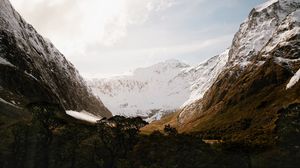 Preview wallpaper mountains, valley, landscape, peaks, snowy