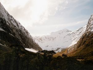 Preview wallpaper mountains, valley, landscape, peaks, snowy