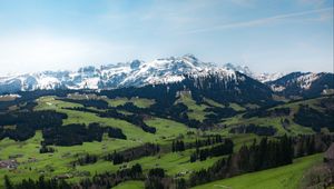 Preview wallpaper mountains, valley, meadow, grass, flowers, landscape, summer