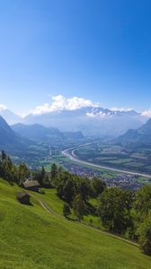 Preview wallpaper mountains, valley, river, fog, landscape