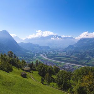 Preview wallpaper mountains, valley, river, fog, landscape