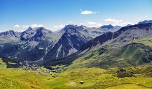 Preview wallpaper mountains, valley, slope, peaks, rocks