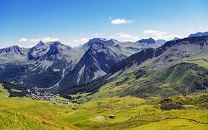 Preview wallpaper mountains, valley, slope, peaks, rocks