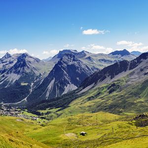 Preview wallpaper mountains, valley, slope, peaks, rocks