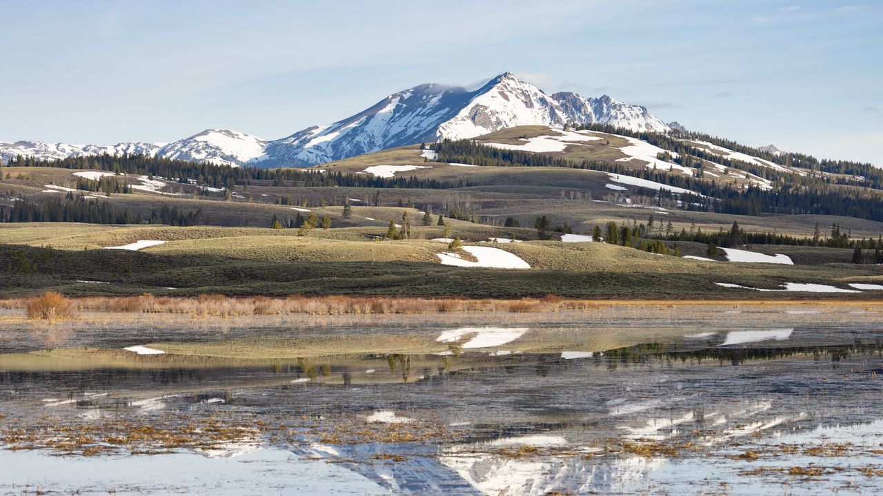 Wallpaper mountains, valley, snow, lake