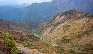 Preview wallpaper mountains, valley, stream, nature, landscape