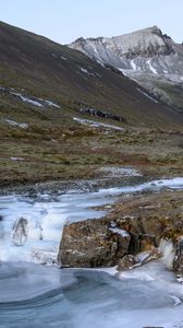 Preview wallpaper mountains, valley, stream, ice, landscape