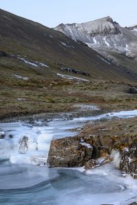 Preview wallpaper mountains, valley, stream, ice, landscape